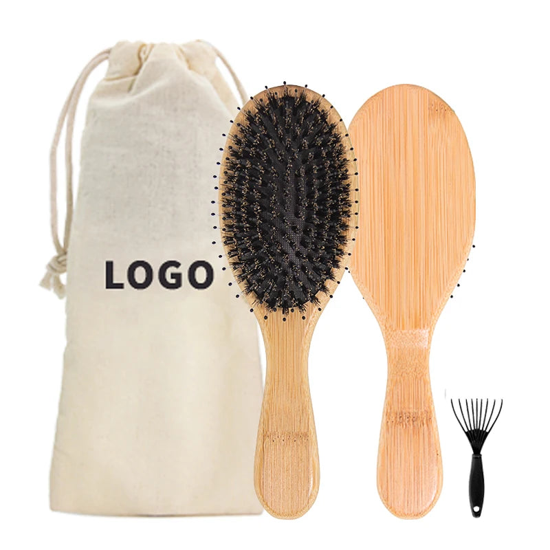 Wholesale Bamboo Hair Brush Manufacturing Private Label Mix Soft Nylon Boar Bristles Hair Massage Brush