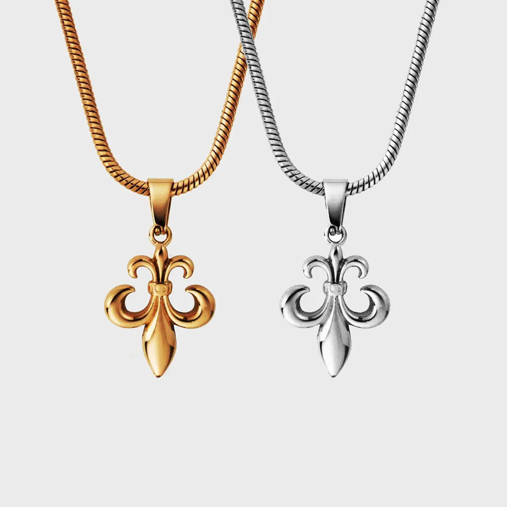 Stainless Steel Lily Flower Jewelry Unique Style Men Snake Chain 27mm Fleur De Lis Pendant Necklace Custom Religion Jewelry