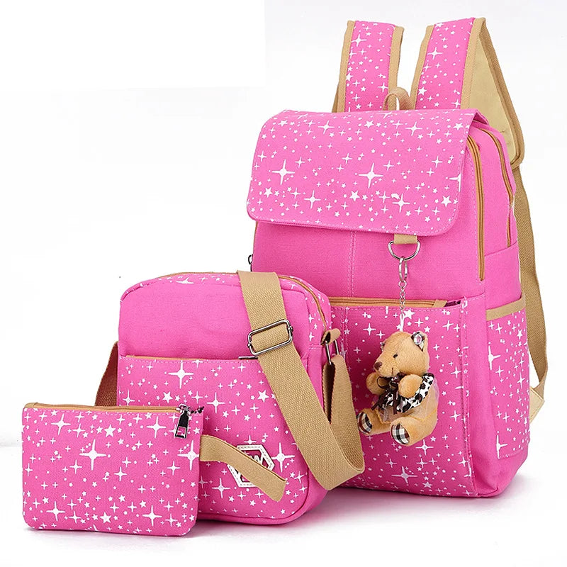 Trend Three-Piece Breathable and Waterproof School Bags Large Capacity College and Middle School Student Backpacks for Girls