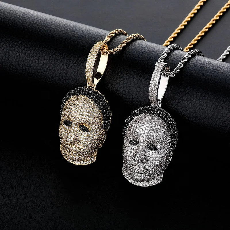 Hip Hop Figure Head Pendant Necklaces Iced Out Rope Chain Gold Color Cubic Zircon Mens Women Character Rapper Rock Bling Jewelry