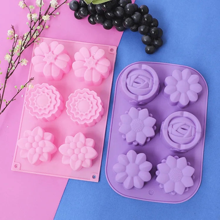 Support Custom Logo 6 Cavities Round Flower Shape Diy Handmade 3D Soap Mould Moules Savon Silicone Soap Mold