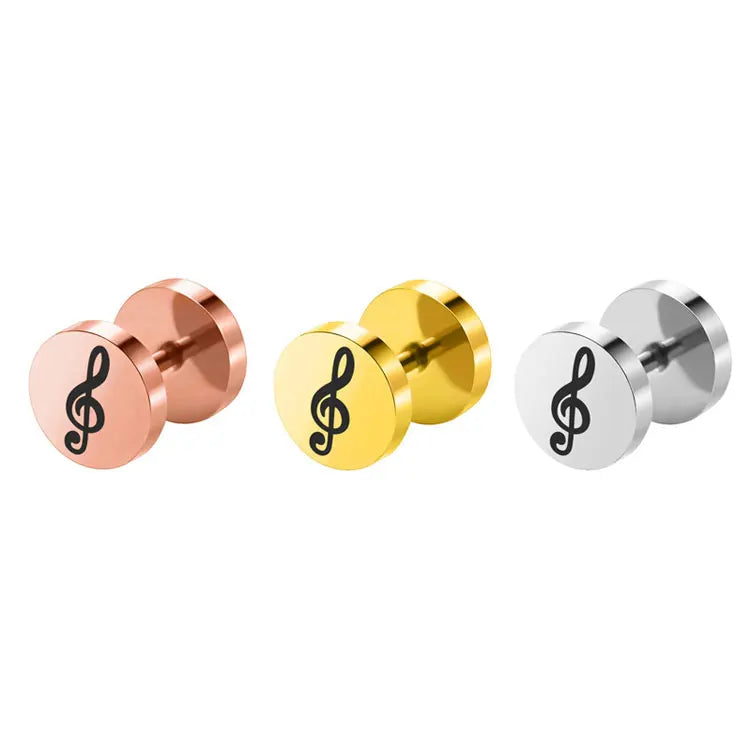 SC Personalized Screw Piercing Stainless Steel Stud Earrings Creative Music Notes Yin Yang Pattern Dumbbell Stud Earrings Men
