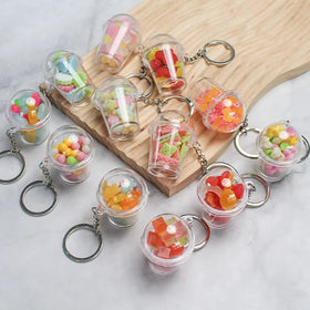 Wholesale Simulation Snacks Candy Cup Keychain Strawberry Fruit Keychain for Student Couple Bag Decor Pendant