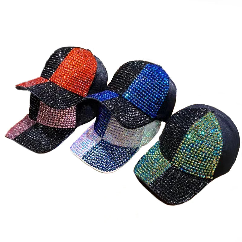 Landfond Women Men Bling Bling Adjustable Sun Hat Sequins Casual Sports Caps Rhinestone Crystals Baseball Cap