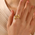 Nabest Stainless Steel Gold Plated Adjustable Designer Rings Tarnish Free Three Leaves Charm Open Ring Jewelry Women