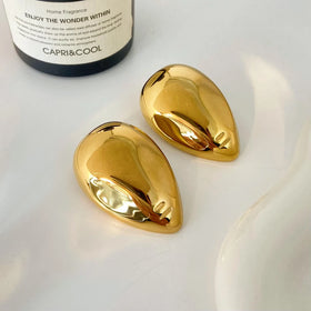 New Titanium Steel Gold-plated Inverted Water Droplet Shaped Textured Geometric Stainless Steel Earrings Fashion Jewelry