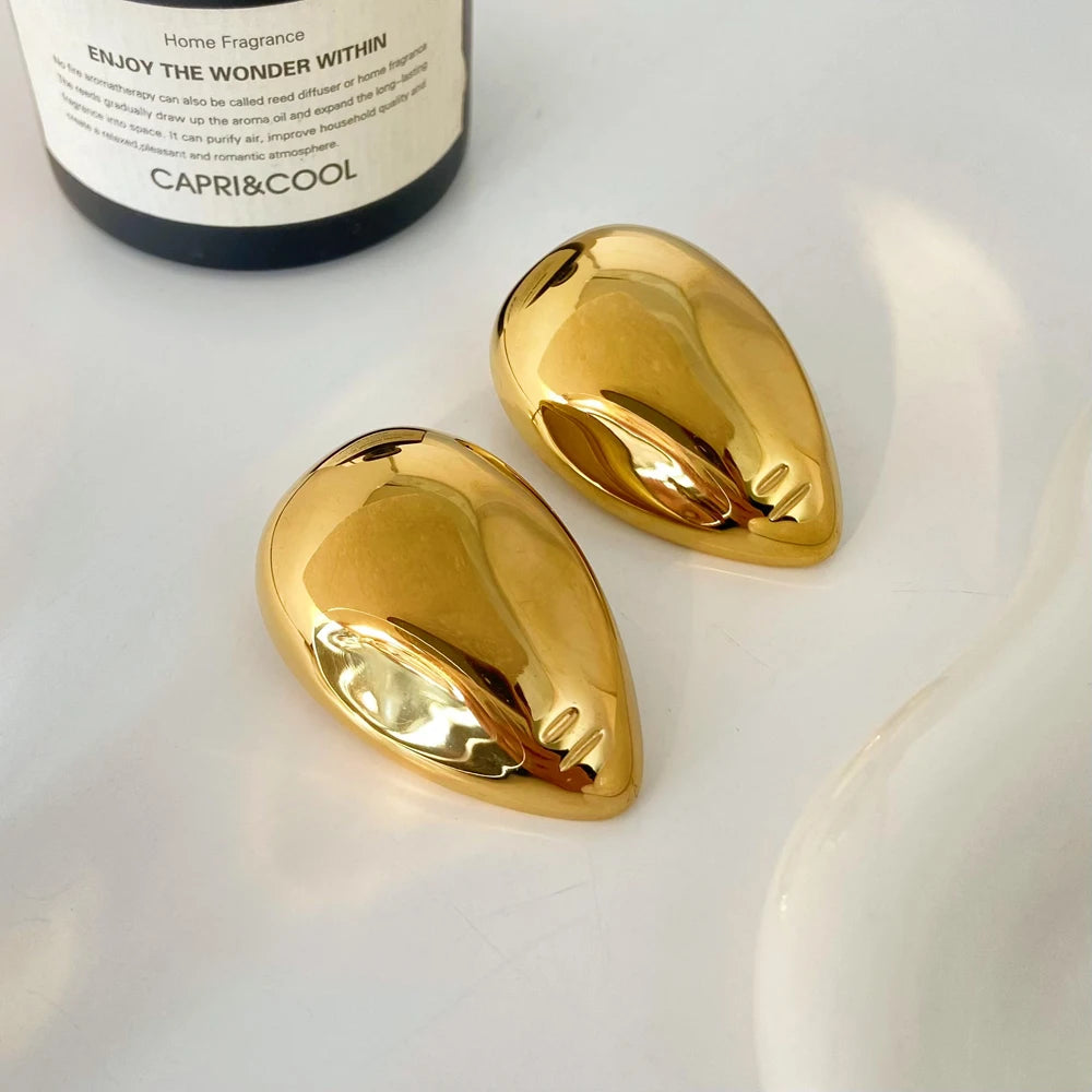 New Titanium Steel Gold-plated Inverted Water Droplet Shaped Textured Geometric Stainless Steel Earrings Fashion Jewelry