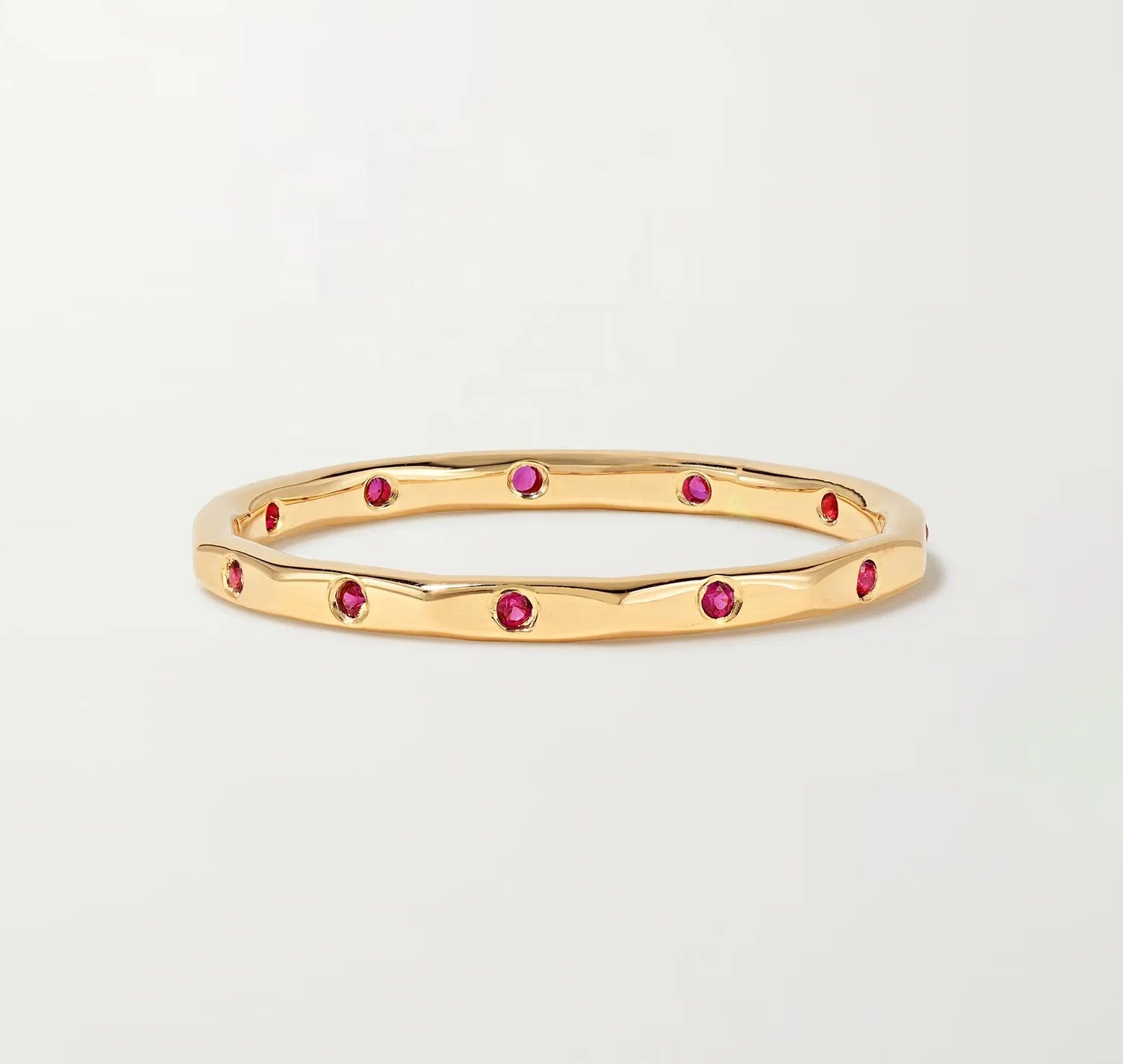 LOZRUNVE 18k Gold Jewelry Dainty Hammered Bezel Ruby CZ Eternity Band Ring Silver 925