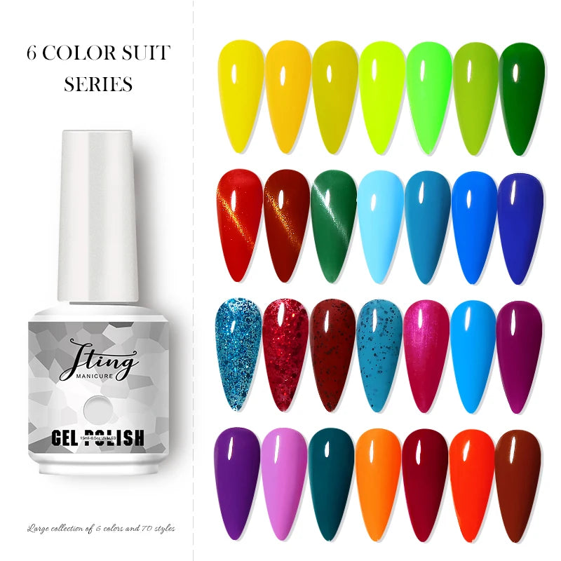 JTING New Design OEM Private Label Bottle Soak Off 6colors Collection Bulk Gel Nail Polish  Professional Nails Supplies Vendor