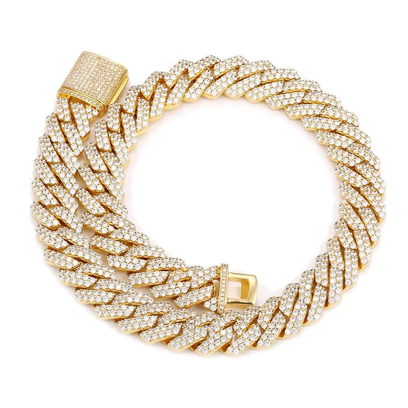 Hip Hop Jewelry 925 Silver 14MM 20MM Two Rows Moissanite Cuban Chain Iced Out Cuban Link Chain in Wholesale Price