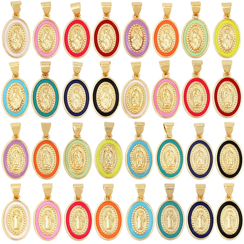 Enamel  Medal Virgin Mary Catholic Holy Charm18K Gold Colour Plated Craft Jewelry for Diy Necklace Wholesale M53