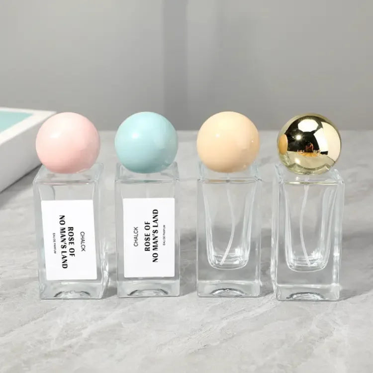 Personal Sticker Round square Shape clear 30ml 50ml Fine Mist Glass Spray Ball Cap All Kinds of Perfume Bottle