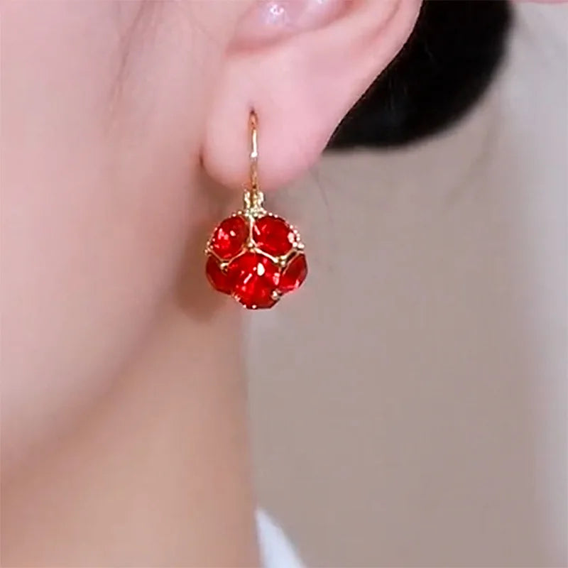 AA00207 Red Zircon French Earrings Luxury Style Diamond Earring Fashion New Simple Earrings Woman