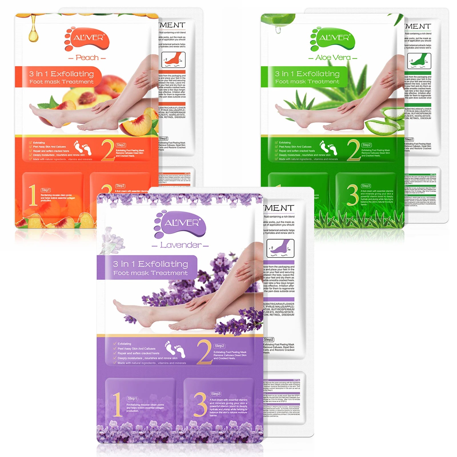 ALIVER Private Label Wholesale Foot Care Glycerin Whitening Peach Aloe Lavender Organic Moisturizing Exfoliating Foot Mask
