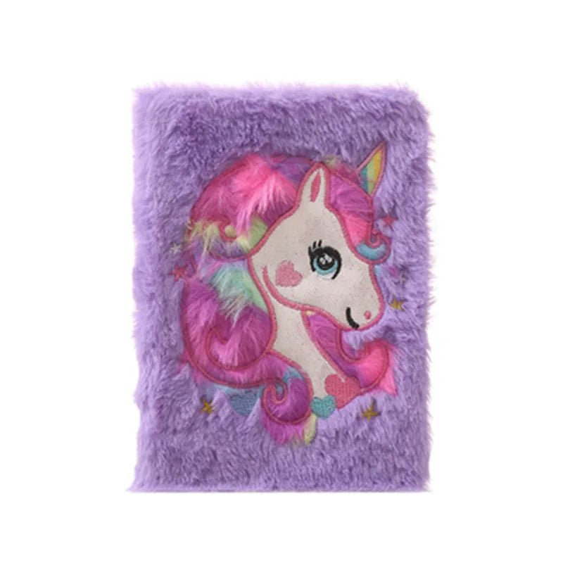 Promotion Children Gift Fluffy Diary Cartoon pink Cute A5 Customized Plush unicorn Notebook