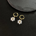 Handmade Small Flower White Beads Stainless Steel Hoop Waterproof Drop Earrings for Women