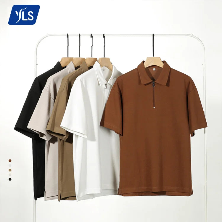 YLS1185 200GSM Cotton Polyester Mens T-Shirts Golf Polo Shirts Oversized Custom Embroidery Logo Polo Zip T-Shirt for Men