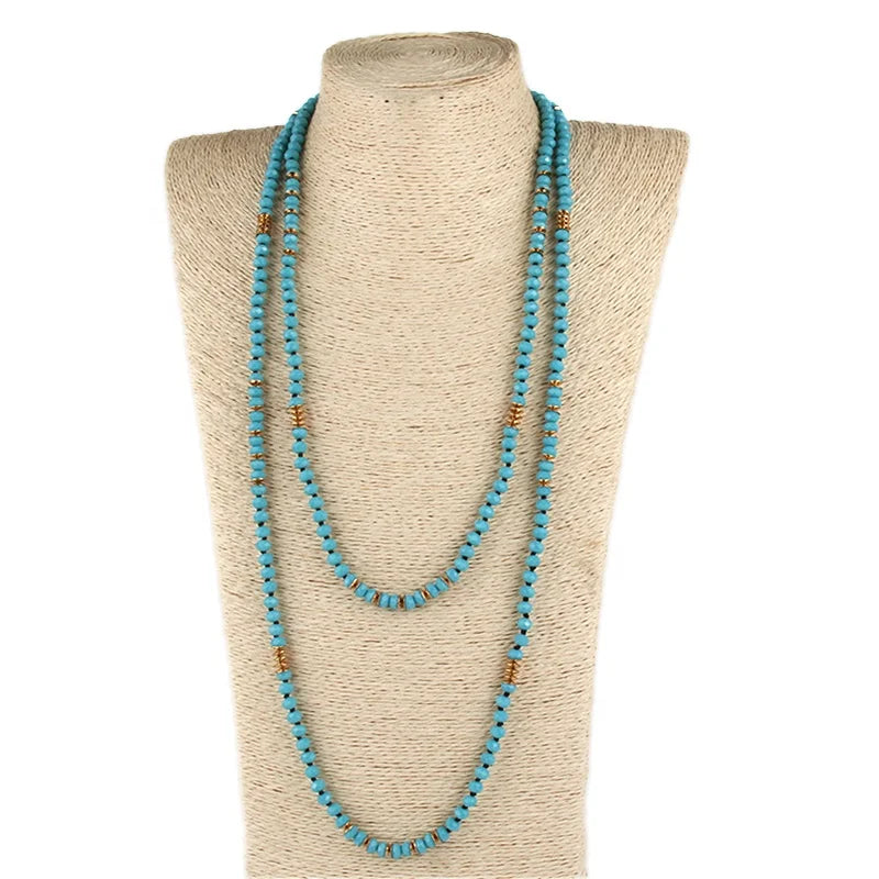 Fashion Women 6mm Gold Metal Spacer Multi COLOR Crystal Glass Beads Knotted 150CM  Long Necklace