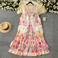 2025 New Spring Fashion V-neck Breasted Printed Long Dresses