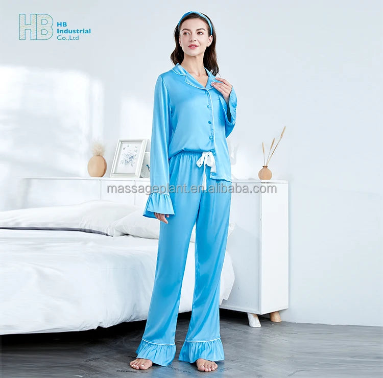 Wholesale Cute Print Pajamas Suit Women's Long Sleeve Top and Trousers Pajamas Cool Soft Milk Cute Women's Sleepwear