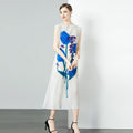 Wholesale 2024 Summer New Fashionable Round Neck Floral Ruched Chiffon Sleeveless Knee-Length Bohemian Women's Dress