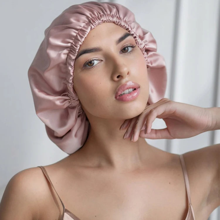 RTS Wholesale 19mm Single Layer Round Elastic Elastic Design Silk Turban Custom logo Silk nightcap 100% Mulberry Silk Bonnet