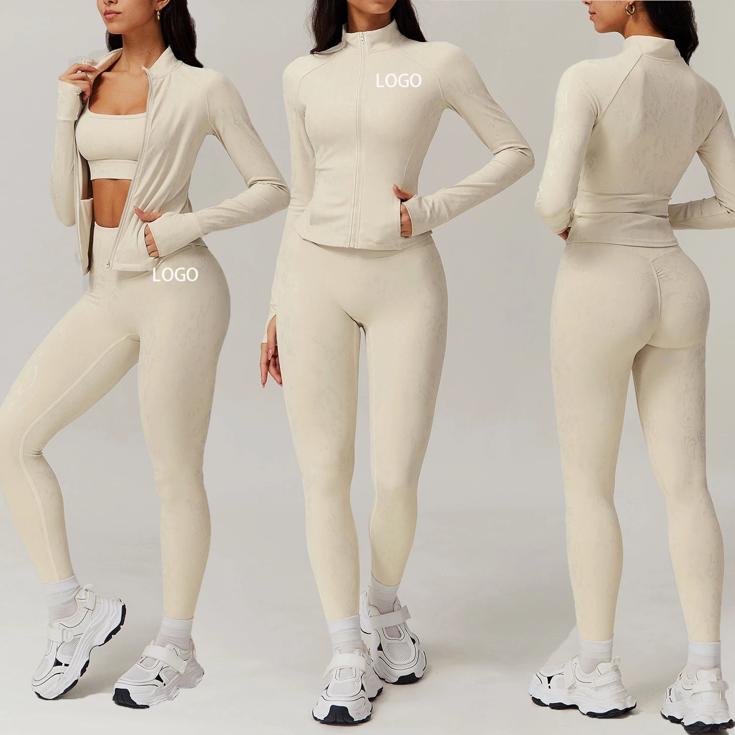 Activewear Set Sport Clothes Gym Fitness Set 2 Piece Sports Long Sleeve Jacket With Zipper High Waist Leggings Workout Women Set