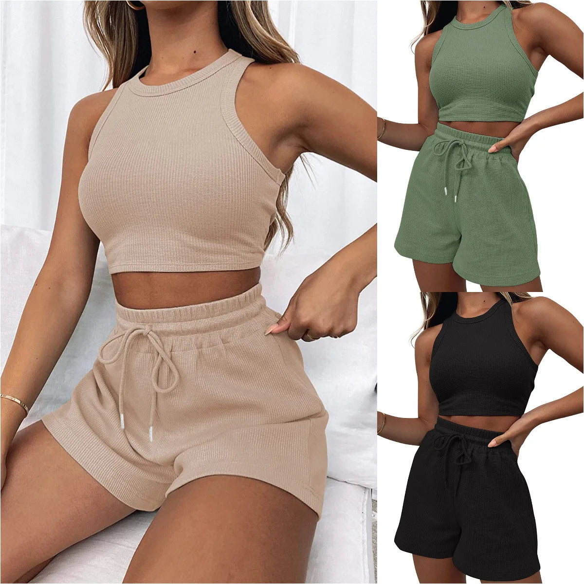 Women's Sets Casual Tank Tops and Shorts Two Piece Set Fashion Sporty 2 Piece Outfits Female Streetwear