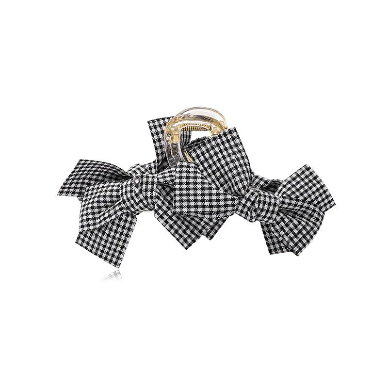 Plaid Bowknot Claw Clips for Women Large Size Acrylic Hair Claw Hair Clamps Korean Barrettes Hairpin Hair Accessories