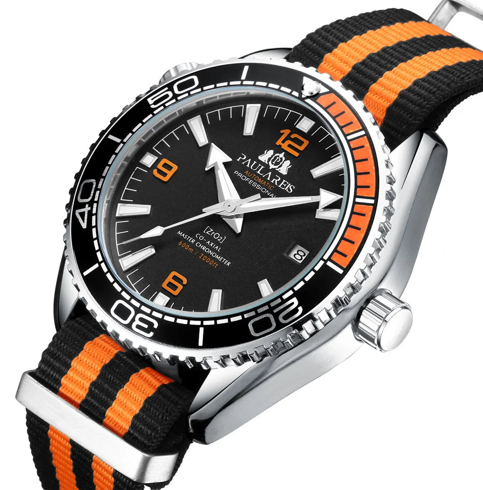 New Mens Nylon Strap Sport Outdoor Clock Time Date Week Month Display Mechanical Chronograph Automatic Watch