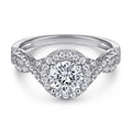 Halo Ring 5 mm Round  Brilliant Cut White Gold Colour Promise Ring in Silver