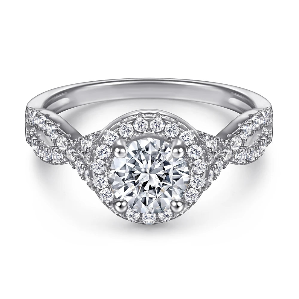 Halo Ring 5 mm Round  Brilliant Cut White Gold Colour Promise Ring in Silver