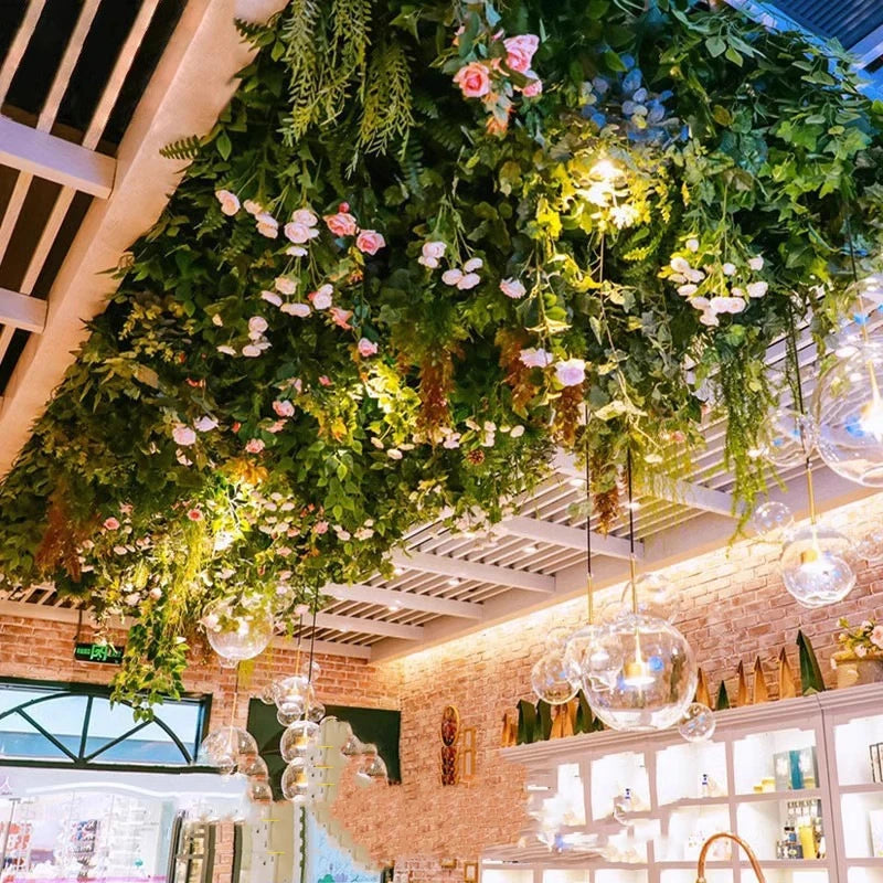 Vv346 Wholesale Customized Artificial Plants Panels Ceiling Hanging Decorative Flowers for Wedding Ceiling Decoration Wall Decor