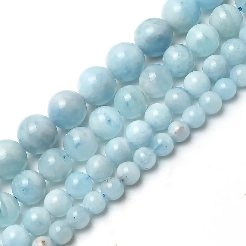 AA Grade Light Blue Natural Aquamarine Stone Beads 6/8/10/12MM round for Jewelry Making DIY