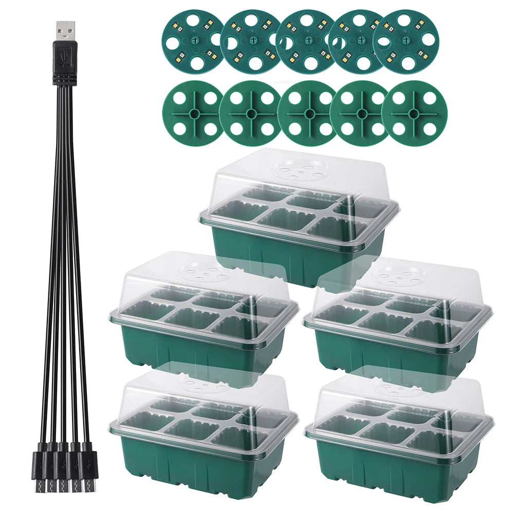 LED Grow Light 6/12 Holes Seed Starter Trays Plant Grow Box Seedling Trays Germination Indoor Gardening Germination Tool