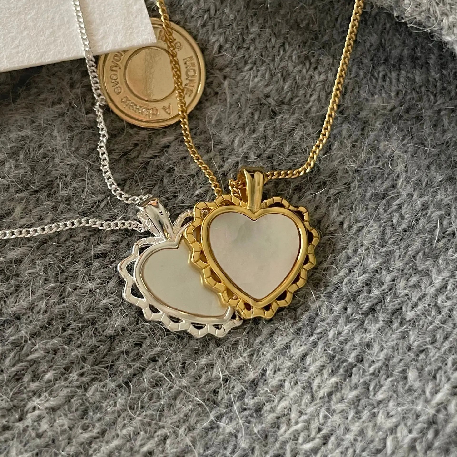 925 Sterling Silver Mother of Pearl Love Heart Pendant Necklace 18K Gold Plated Heart Shell Necklace