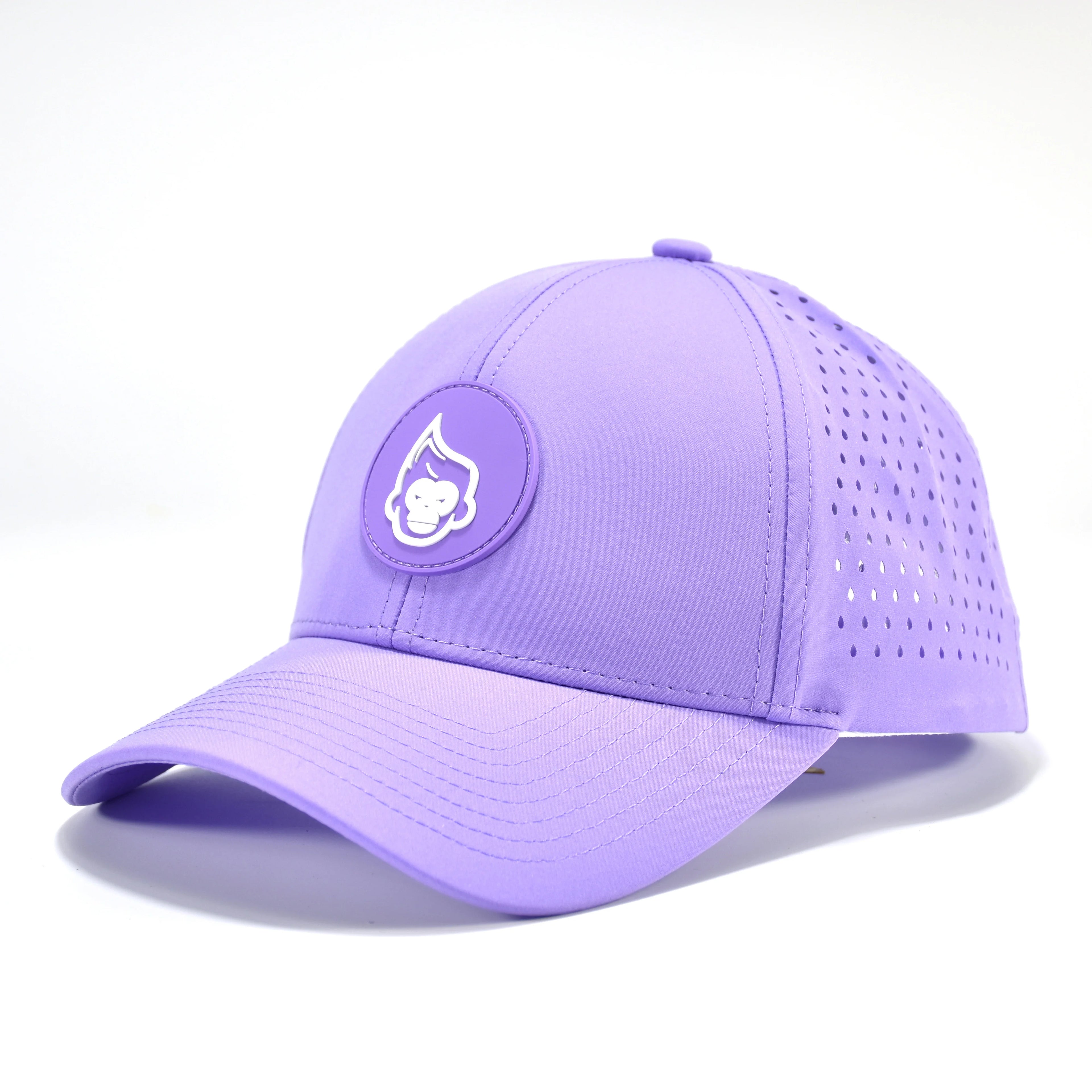 Custom 6-Panel Sporty Baseball Caps Jersey Waterproof Terry Fruit Laser-Drilled Rubber Patch Emblems Unisex