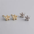 SP Minimalist S925 Sterling Silver Crystal Zircon Flower Stud Earrings 925 Sterling Silver
