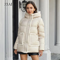 Women's Winter Warm Jacket Fashion Padded Jacket Hooded Collar Coat