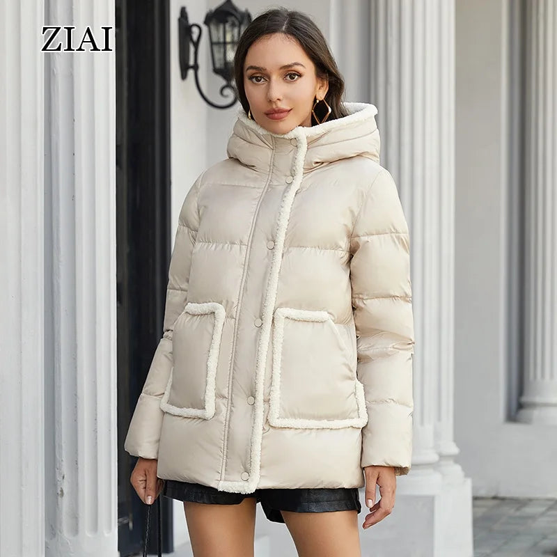 Women's Winter Warm Jacket Fashion Padded Jacket Hooded Collar Coat