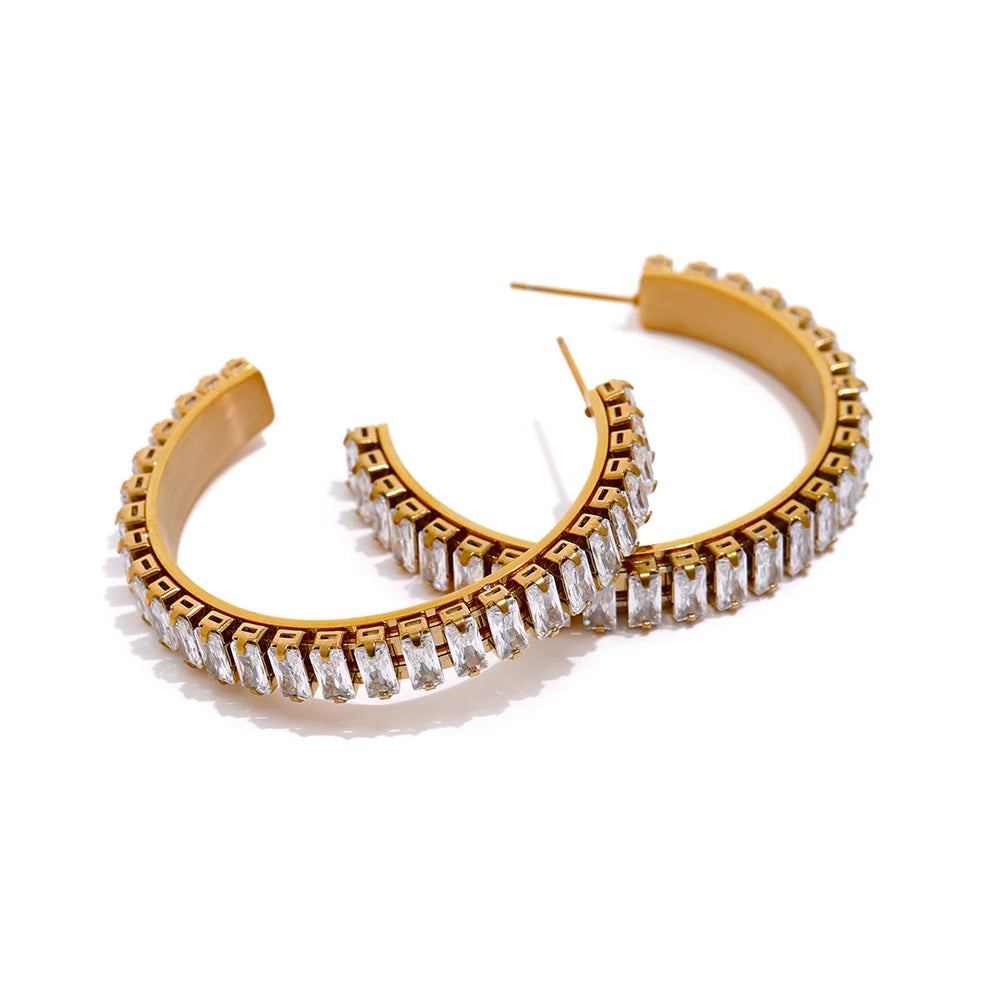 JINYOU 1624 Stainless Steel Cubic Zirconia Big Hoop Earrings Women Luxury Fashion 18k Gold Plated Round Party Jewelry