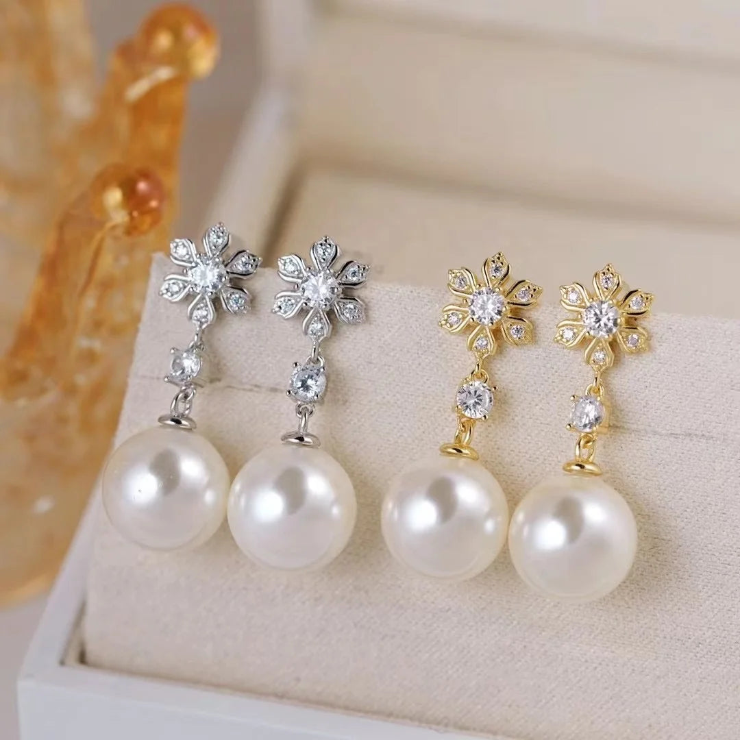 E2288 10-11mm DIY Natural Freshwater Pearl Charm Earrings Mounting Accessory 925 Sterling Silver Gold Plated  Jewelry for Women