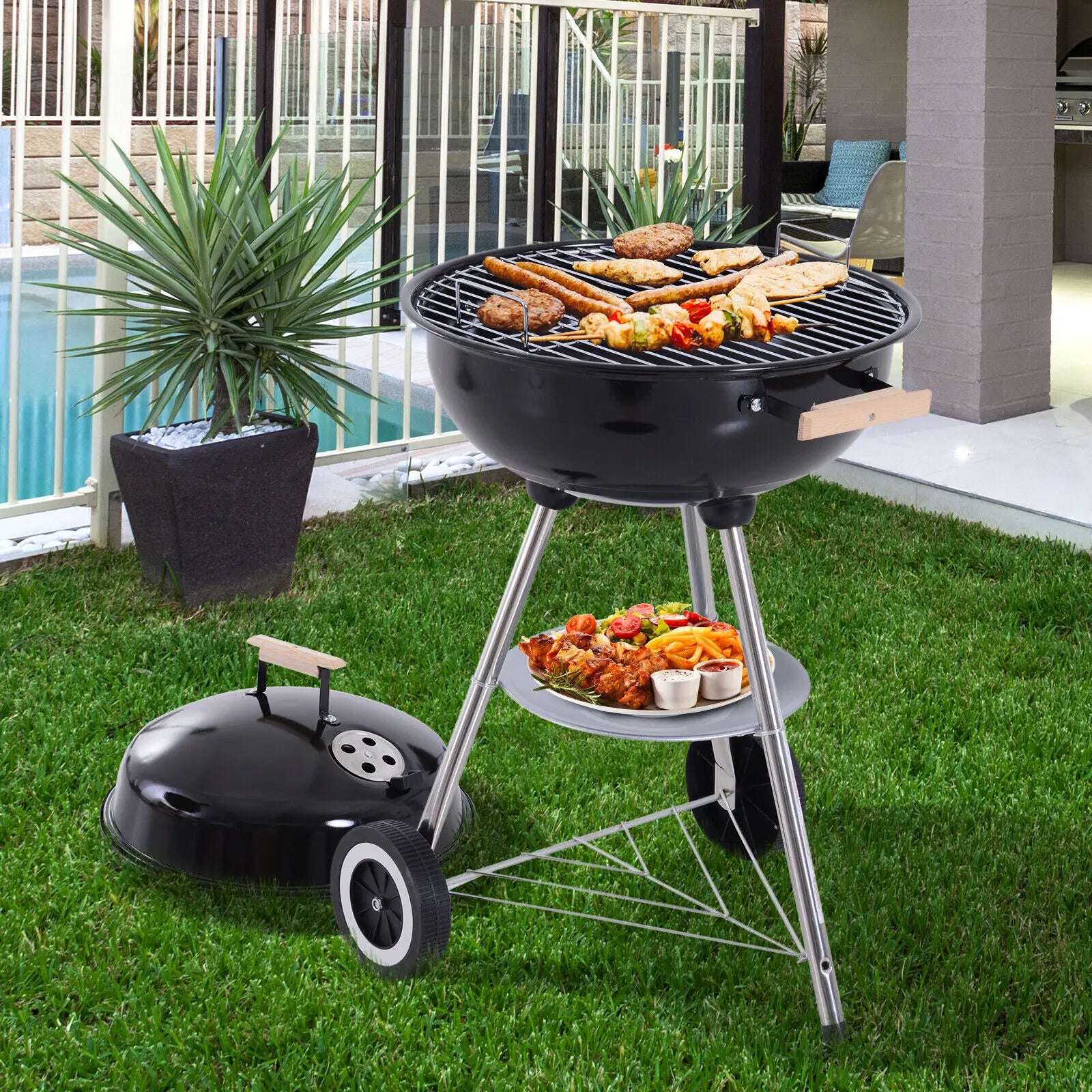 Detachable 22 "Camping Portable Smoke Grill Grill Easy to Clean Folding Easy to Assemble Camping Garden Grill
