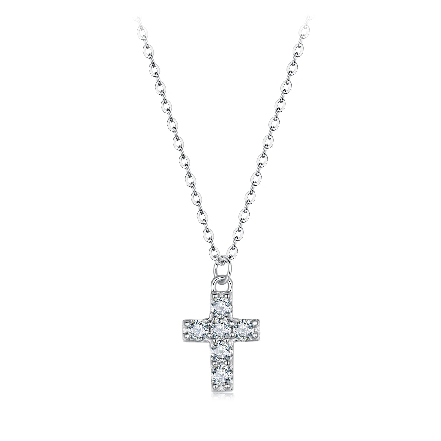 Waterproof Jewelry 925 Sterling Silver Fashion Classic Cross 2mm Tiny Moissanite Necklace Necklace for Women