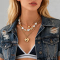 Baroque Imitated Pearl CCB Peach Heart Necklaces Set for Women Trendy Lady Street Cross Chain Choker Fashion Jewelry Accessories