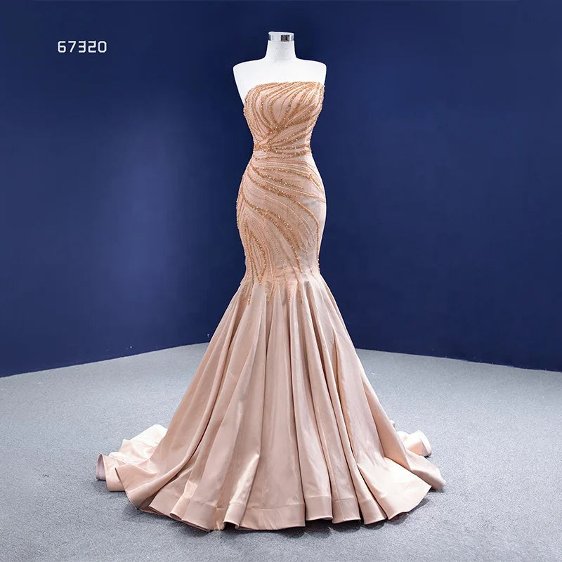 Jancember RSM67320 Designer pink Beaded Bridesmaid Appliques Sequined Mermaid Evening Dress