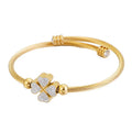 Factory Price Fashion Stainless Steel Lucky Four Leaf Clover Zircon Charm Adjustable Bracelet Jewelry Gift