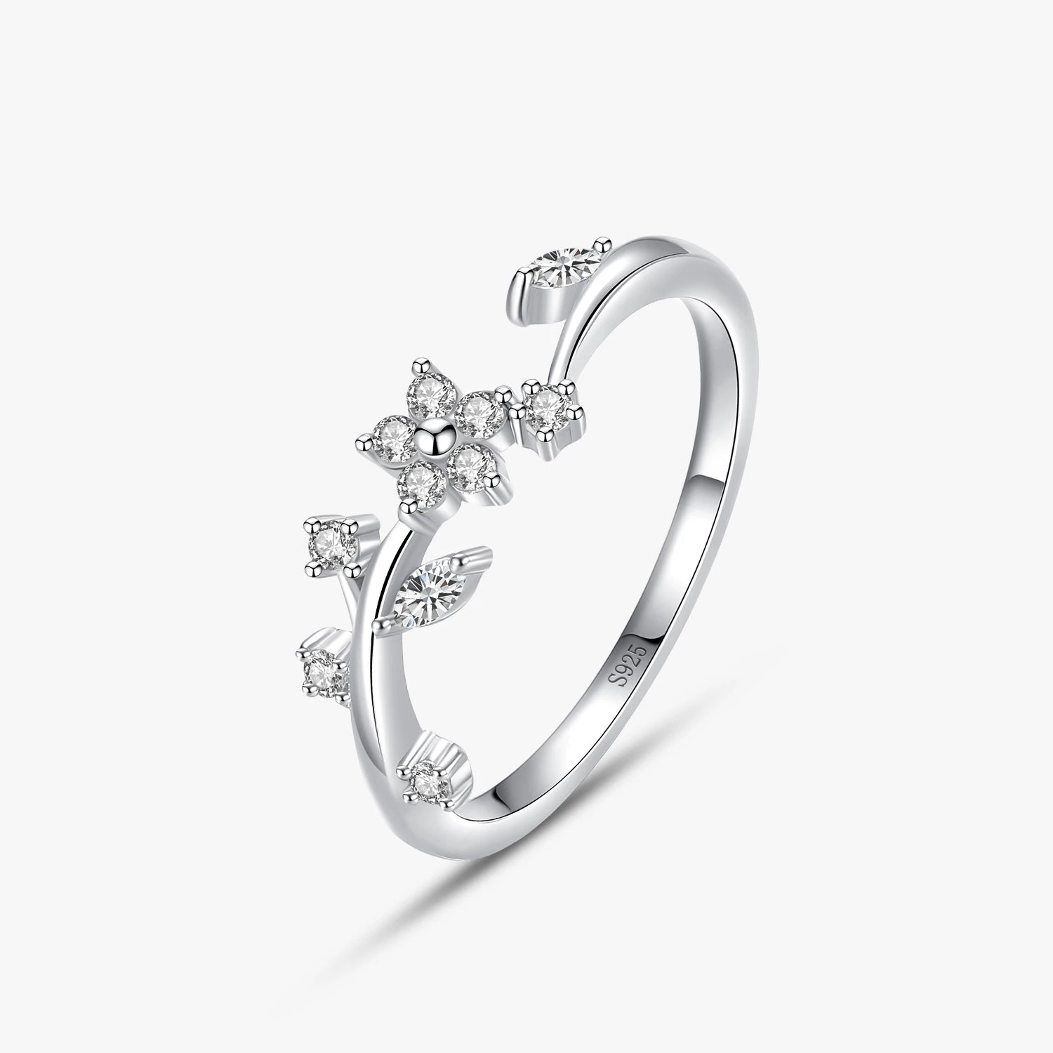 Ailmay Hot Sale Genuine 925 Sterling Silver Lovely Flower Rings Cubic Zirconia Women Minimalist Fine Jewelry