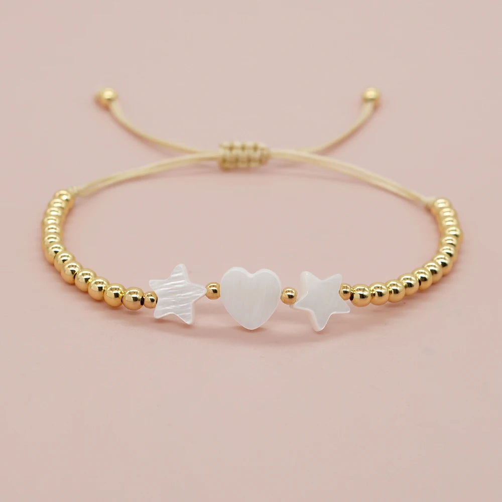 Go2boho Shell Heart Star Accessories Gold Plated Bead Bracelet Beaded Friendship Drawstring Fashion Jewelry Bracelets for Women