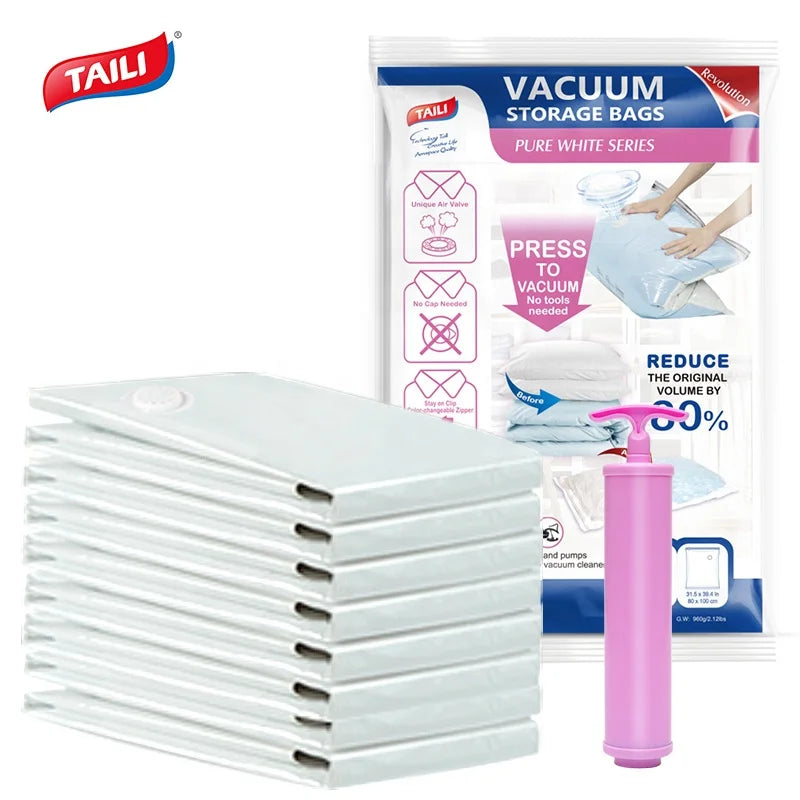Foldable & Flexible Travel Wardrobe PA Plastic Vacuum Storage Bag Space-Saving Compression for Clothes Bedding Reusable Pimp Set
